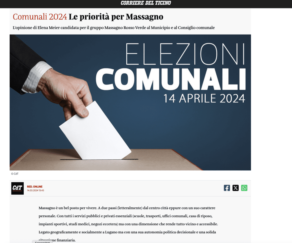Le priorità per Massagno, Corriere del Ticino, Elena Meier